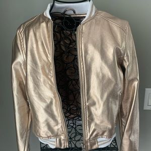 BlankNYC Rose gold leather bomber jacket